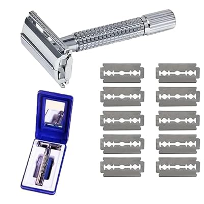Double Edge Safety Razor for Unisex, 10 Platinum Coated Double Edge Blade Refills Safety Razo, Women Men's Razor with a Delicate Box,