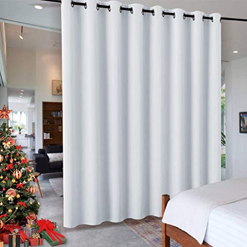 RYB HOME White Separation Room Divider Heavy Duty Share Space Decorative Gift Christmas, Partition Grommet Top Drape for Patio Sliding Door   Clinic   Hospital, W 15 x L 8 ft, Greyish White, 1 Panel