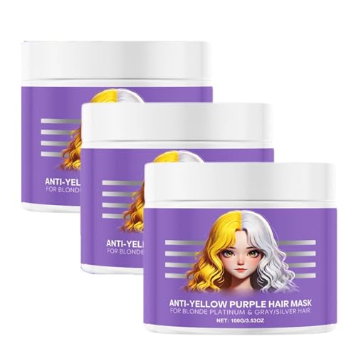 Mascarilla capilar morada antiamarilleo, acondicionador hidratante morado, mascarilla capilar de colágeno, elimina los tonos amarillos y acondiciona el cabello seco y dañado (3PC)