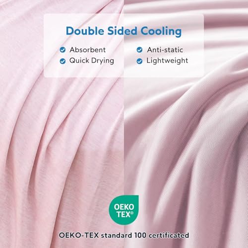 Image of HOMFINE Cooling Blanket for Hot Sleepers Twin Size, Pink 60 inchx80 inch | Dual-sided mica nylon cool, Q-Max 0.439 instant cool, Lightweight & breathable for night sweats & menopause, Machine washable