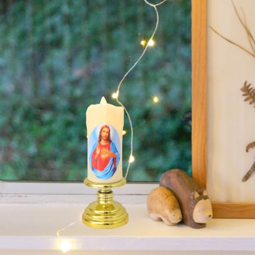Vela de oración devocional LED de Jesús luz católica sin llama a pilas 7