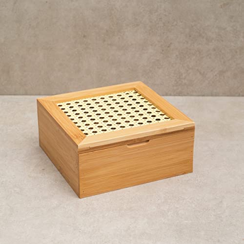 CAIXA DECORATIVA PALHA INDIANA E BAMBU 4 NICHOS - OIKOS, NATURAL