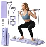 Premium Pilates Reformer Board – Foldable Portable Pilates Machine with Push-Up Bars, Pilates Bar & Resistance Bands for Full-Body Home Workout, Core Strength & Travel Fitness