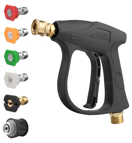 High Pressure Washer Gun 4000 PSI,Short Trigger Gun with 5 Water Nozzle Tip,M22 14mm and Karcher High-Pressure Hose Quick Connect Connector,forCar/Garden/Floor Cleaning