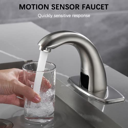 Charmingwater Touchless Bathroom Sink Faucet, Hands Free Automatic Sensor Faucet With Hole Cover Plate, Brushed Nickel #TOP2