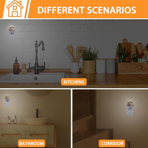 Image of Highland Cow Wildflowers Night Light,Night Lights Plug into Wall with Dusk to Dawn Sensor,Lamp for Bedroom Bathroom Hallway Nightlight for Women Girls