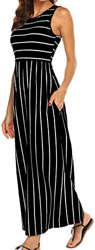 Hount Summer Striped Maxi Dresses for Women Sleeveless Modest Sundresses Plus Size (Black, Medium)