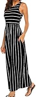 Hount Women's Summer Casual Plain Flowy Pockets Loose Beach Stripe Maxi Dress Leaf Print XL