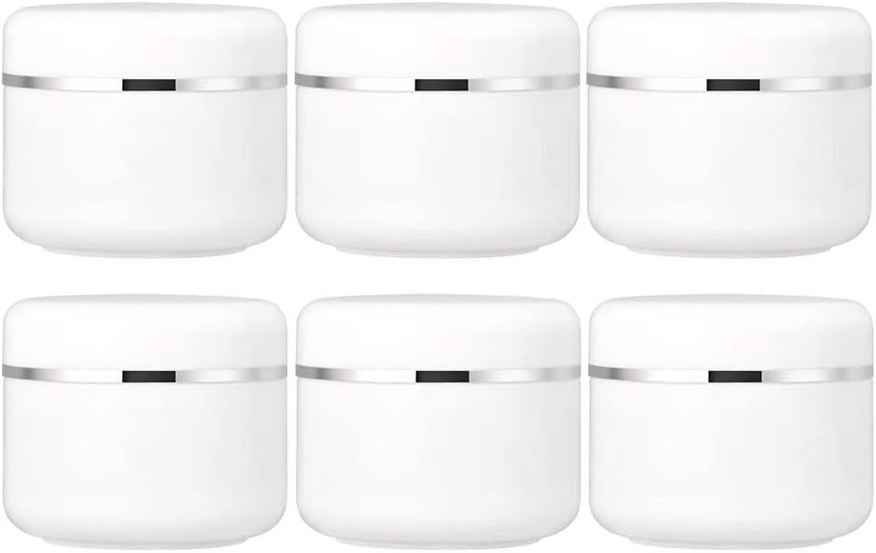 50ml White PP Plastic Cream Jars Container Silver Edge with Screw Lid and PP Liner Refillable Cream Lotion Lip Balm Cosmetic Jar Pots (50Pack)