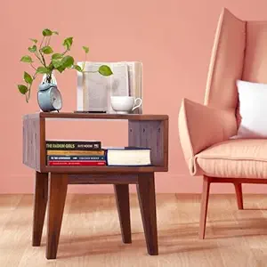 Craftsline Wooden Bedside Table for Bedroom | Wooden Nightstand Lamp Table (Brown)