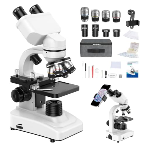 Microscope Binoculaire Professionnel pour Étudiants Et Adultes: 40x-1000x Corps en Métal 2 Oculaires WF Système D’Éclairage Double Accessoires Complets pour Débutants Et Étudiants