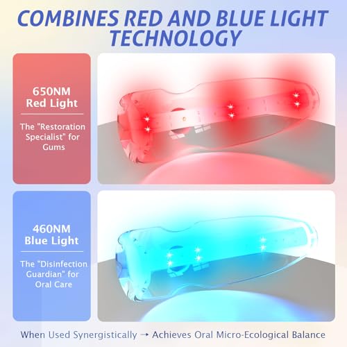 Red Light Therapy for Gums, Red & Blue LED Light Experience with 18 LEDs, Comfortable Silicone Mouthpiece, Portable Personal Oral Care for Gum Health Toothache Relief, Bleeding Gums