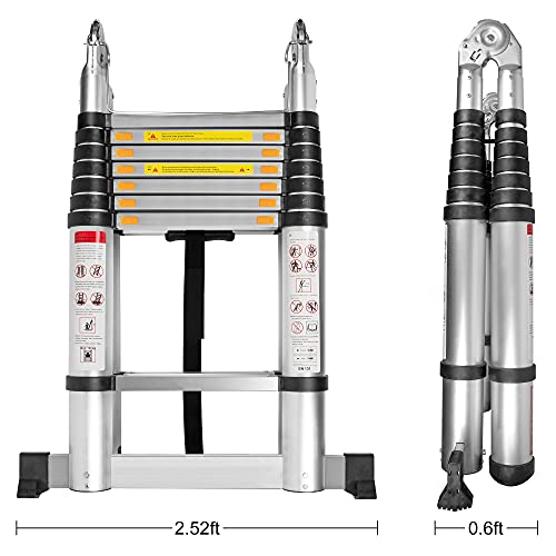 Beetro 16.5Ft Aluminum Telescoping Ladder, A Type Portable Telescopic Extension Ladder With Balance Rod Non-Slip Cap For Outdoor Working Household Use, 330Lb Capacity #TOP4
