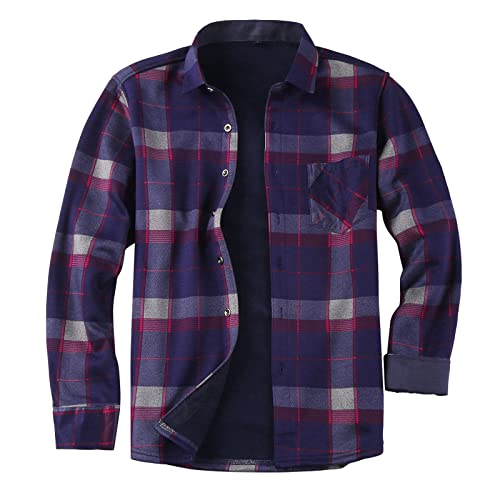 SDGR T-Shirts Hommes du Métier Tisser Homme Automne et Hiver Mince Polaire Simple Boutonnage Chemise Lisse Plaid imprimé Chemise à Manches Longues
