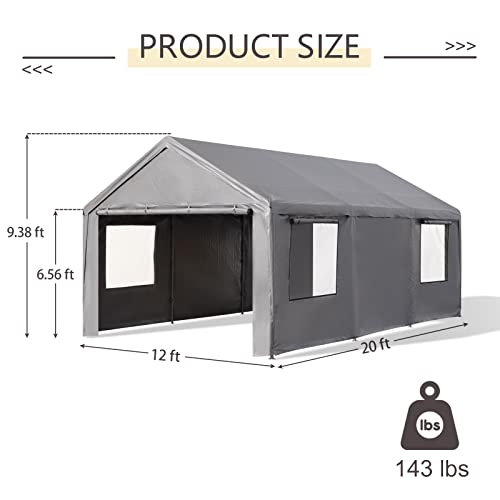 image for Gardesol Carport, 12'x20' Extra Large Heavy Duty Carport with Roll-up 