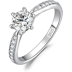 JewelryPalace Solitario Anillo de Compromiso con 0.5ct Moissanita para Mujer, Plata de Ley 925 Anillos Promesa con Diamante Simulado Corte Redondo, Clásicos Anillos de Boda, Anillos Mujer Plata 17