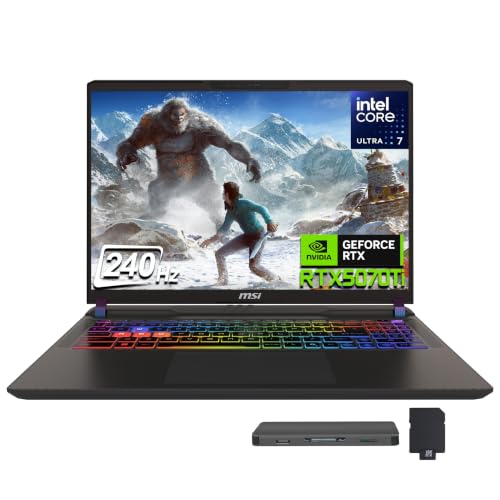 MSI Vector 16 HX AI 16" QHD+ 240Hz Gaming Laptop, Intel Core Ultra 7 255HX, GeForce RTX 5070 Ti, 32GB DDR5, 2TB Storage(1TB SSD+1TB Docking Station), 24-Zone RGB Keyboard, Wi-Fi 7, Win 11, Gray