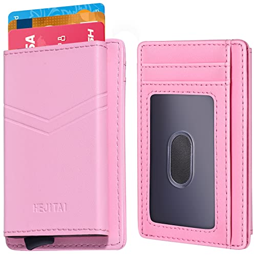 HEJITAI Card Holder Wallet - Minimalist Slim Pop Up Front Pocket Wallet, Small RFID Blocking Leather Wallet For Men or Women