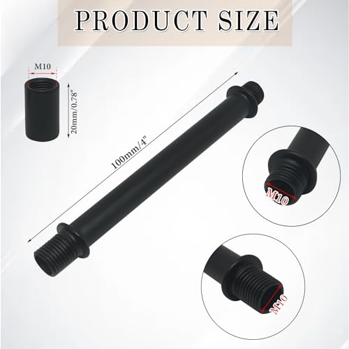 Image of 4pcs Black M10 Straight Pipe Lamp Stem Kit with Connector,Threaded Extension Rod Metal Lamp Parts Replacement,with 4pcs M10 Connector(Length:100mm /4 inch)