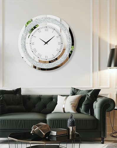 Artloge 1369SR60 Crushed Diamond Wall Clock: 24 Inch Round Decorative Mirrored Clock thumb #7