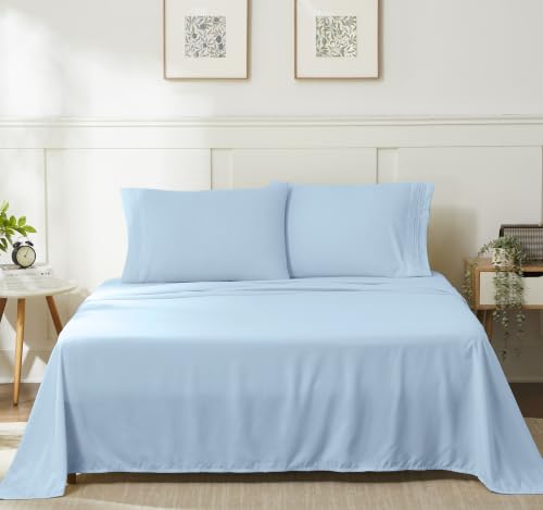 Image of King Size Sheet Set Sky Blue - 1500 Supreme Collection Extra Soft Sheet Set - Luxury Bed Sheets Set with Deep Pocket Wrinkle Free Bedding