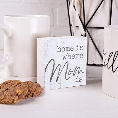 P. Graham Dunn Home Is Where Mom Is Whitewash 3.5 X 3.5 Inch Pine Wood Tabletop Block Sign #TOP1