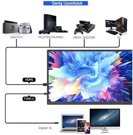 Genel 15.6 İnç Full HD Dokunmatik Taşınabilir Monitör, Tek Kablo Bağlantı, HDMI Type-C Destekli, Kılıflı VESA Uyumlu Portable Ekran - Görsel 3