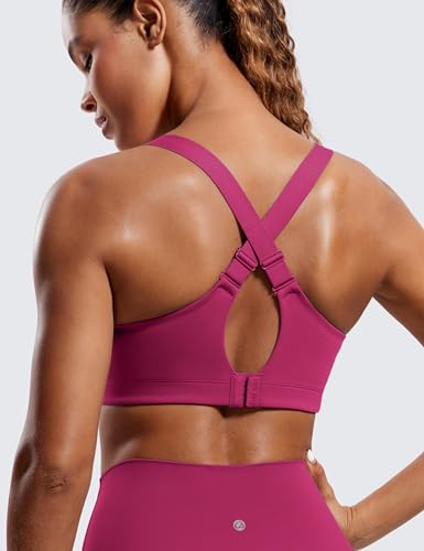 Image of CRZ YOGA Zip Front Cross Back Sports Bras | Molded Cups, Medium to high Support, Training, Adjustable Convertible Straps, Hook and Eye, for Women