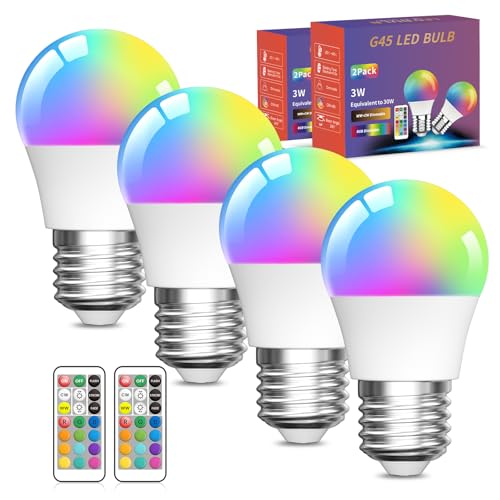 Lamptobe 3W Lámparas LED Edison Multicolores RegulablesDe Con Control Remoto,G45 E27 Bombillas Colores RGBW LED Bombilla Cambio de Color Edison,RGB + Blanco Cálido(Pack de 2)