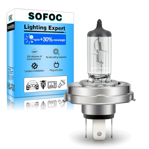 Image of SOFOC P45T R2 12V 100/90W Halogen Motorcycle Classic Car & Tractor Headlight Bulb T16 Warm White Hi/Lo Beam 3-Pin Prefocus Flange Base 1Pcs