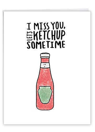 Fun Puns Ketchup - I Miss You Card With Envelope (Big 8.5 X 11 Inch) - Illustrated Condiment Pun Greeting Notecard For College, Kids, Travel - Cute And Funny Stationery Gift J2975Fmyg #TOP25