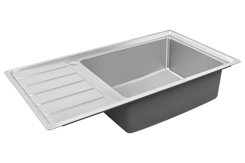 Lavello da incasso 86x50x21 con grande vasca 50x40 cm, Lavello da cucina in acciaio inox 304, spessore materiale 0,9 mm, Lavello da cucina, angolare, con sgocciolatoio, R20 (sgocciolatoio a
