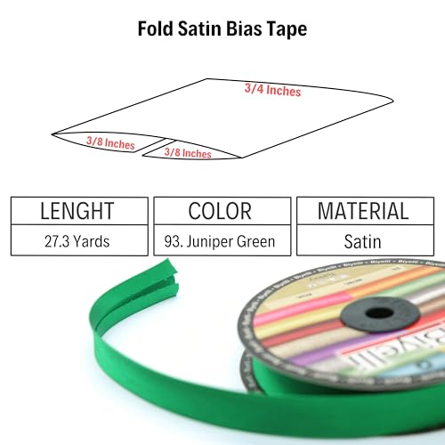 Image of Fold Satin Bias Tape - 99+ Colors - 3 /4 Inches Wide - 27 Yards - Fold Satin Binding Bias Ribbon Fabric Piping Bias Binding Tape for Sewing Clothing DIY BYS93