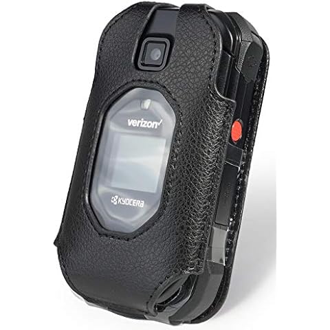 Nakedcellphone Fitted Series for Kyocera DuraXV Extreme, DuraXE Epic, DuraXA Equip Case, Black Vegan Leather Cover with [Built-in Screen Protection] and [Metal Belt Clip] for E4810/E4811/E4830/E4831 Cover