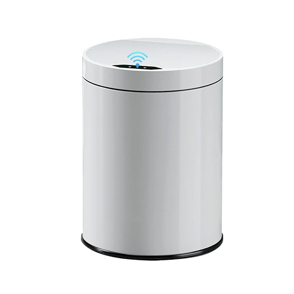 Non-contact Trash Can, Smart Sensor Switch Cover Household Stainless Steel 15L Capacity USB Charging Kitchen/bathroom Wastebasket(White)