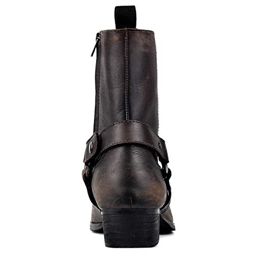 Osstone Men Chelsea Ankle Boots Leather Chukka Motorcycle Boots With Side Zipper Heel Retro Dress Boots Jy017 Vintage Brown 11 #TOP5
