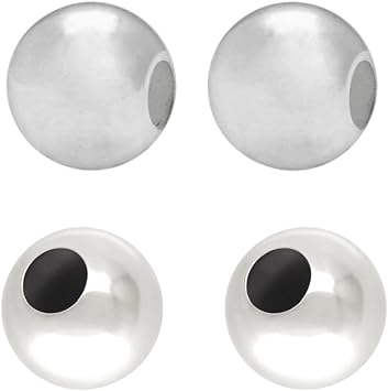 10pcs Adabele Real 925 Sterling Silver 8mm Round Beads, Large Hole 3.2mm | Solid 92.5 Silver Metallic Hypoallergenic Wide Hole Smooth Spacer Beads for DIY Craft Jewelry Making