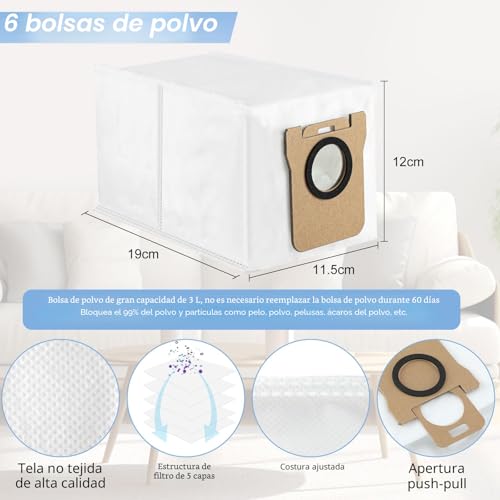 Miniatura 7 de Spofan Accesorio De Repuesto Compatible Con Xiaomi X20 Pro X20 Max Robot Aspirador Recambios, 1 Cepillo Principal, 2 Filtros, 4 Cepillos Laterales, 4 Paños De Fregado, 6 Bolsas Para El Polvo