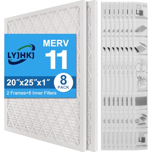 20x25x1 MERV 11 Air Filter, Quality AC/HVAC Furnace Filter,2 Reusable ABS Frame + 8 Pack Replaceable Filter Media,Breathe Fresher and Cost-effective