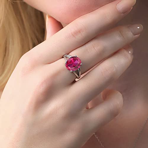 Gem Stone King 925 Sterling Silver Red Created Ruby Ring For Women (5.00 Cttw, Oval 12X10Mm, Available In Size 5,6,7,8,9) #TOP18