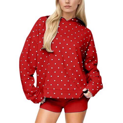 Polka Dot Hoodie Women Crew Neck Oversized Hoodie Y2K Fall Sweatshirts