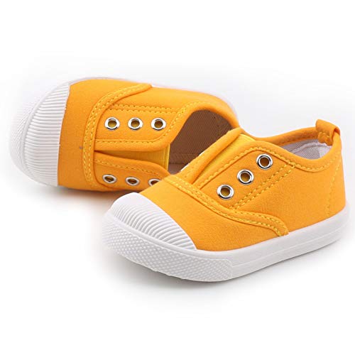 XIPAI Toddler Girls Boys Canvas Shoes Lightweight Breathable Sneakers Washable Strap for Walking Yellow Size 9