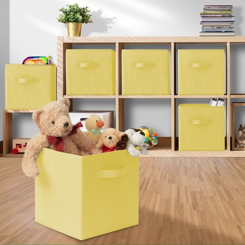 Casafield Set of 6 Collapsible Fabric Cube Storage Bins, Yellow - 11" Foldable Cloth Baskets for Shelves, Cubby Organizers & More by Casafield - Image 5