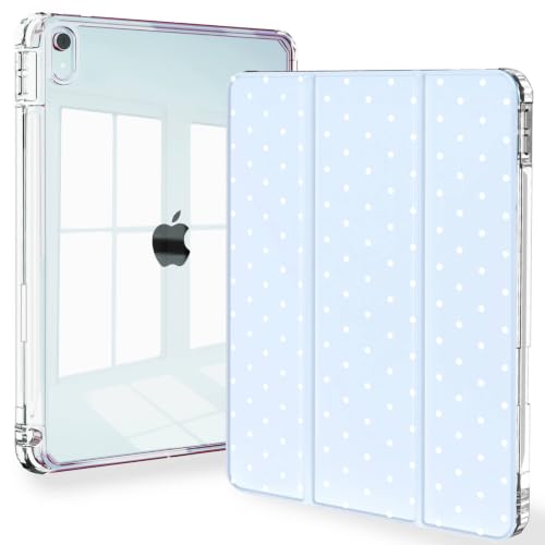 Feams Slim Case for iPad Air 11-inch M4/M3/M2 (2026/2025/2024), iPad Air 5th/4th Generation (2022/2020) 10.9 Inch Case Clear Back with Pencil Holder & Auto Sleep, Cute Blue White Polka Dot