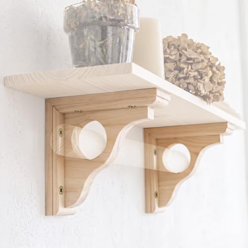 Gerrii 2 Pack Wood Corbels with Rod Hole 6" D x 6" H x 1.8" W Wooden Shelf Brackets Decorative Rustic Window Treatments Brackets Wooden Curtain Rod Bracket for Curtains Doorway Countertop Kitchen