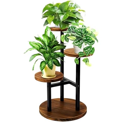 GEEBOBO 3 Tier Metal Wood Indoor Plant Stand Cover