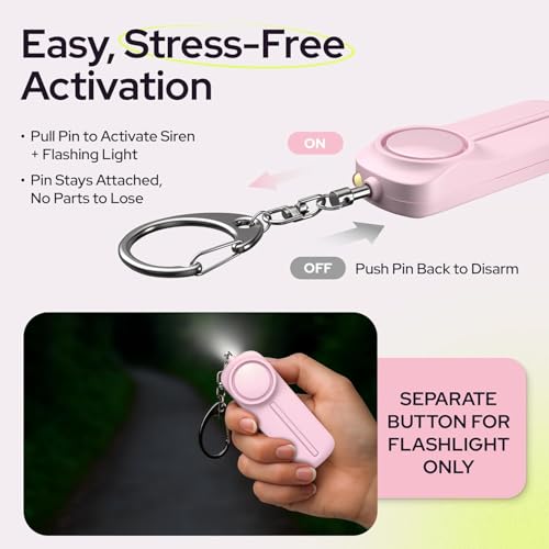 Personal Alarrm 130dB Self-Defense Keychain Alarm Device with LED Light ABS Material Easy to Operation Multiple Color Choice Alternative for Women, College, Travel (Pink) by Generic - Used condition - Image 3