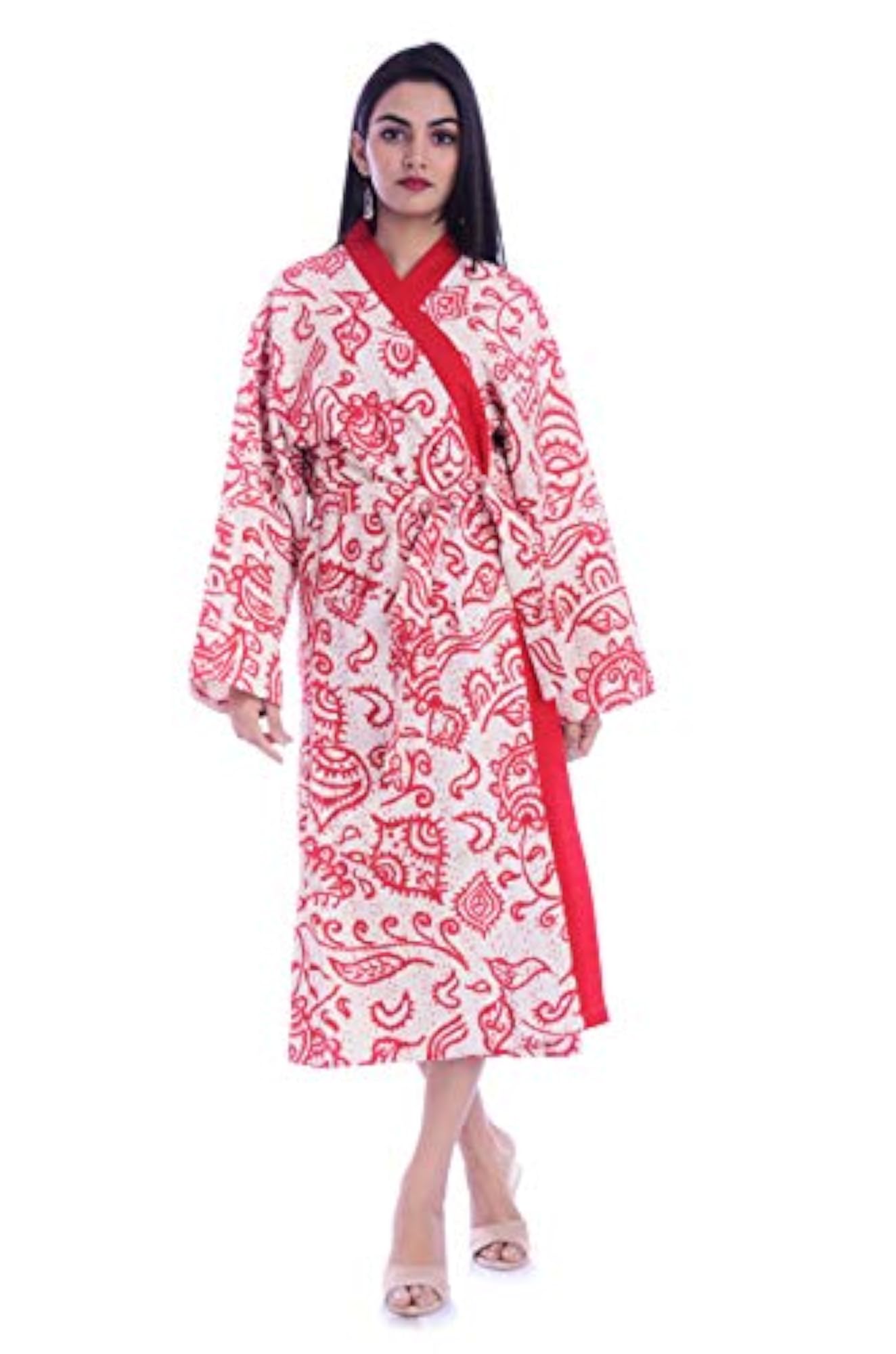 Floral Printed Cotton Kantha Quilted Bathrobe Gown