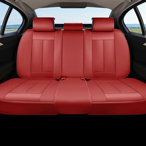 Image of Coverado Rear Seat Covers, Faux Leather Car Seat Cover Back Seat, Dog Back Seat Cover, Red Backseat Car Covers, 3-Pieces Waterproof Seat Covers, Universal Car Seat Protector Fit Most Cars