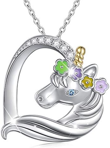 Unicorn Necklace Sterling Silver Forever Love Unicorn in Heart Pendant Necklace for Women Girlfriend Daughter Gift